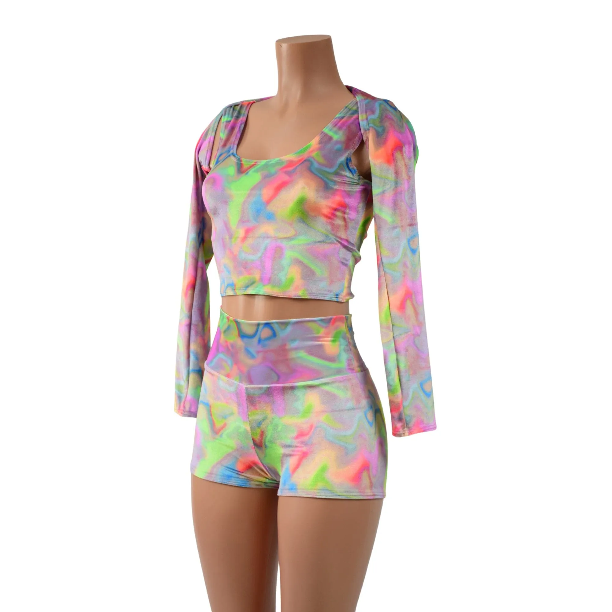 3PC Crop Tank, High Waist Shorts, and Samba Sleeve in Mirage Velvet