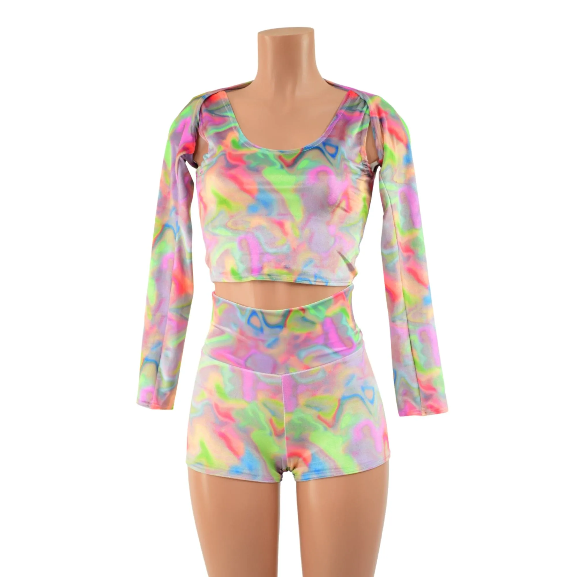 3PC Crop Tank, High Waist Shorts, and Samba Sleeve in Mirage Velvet