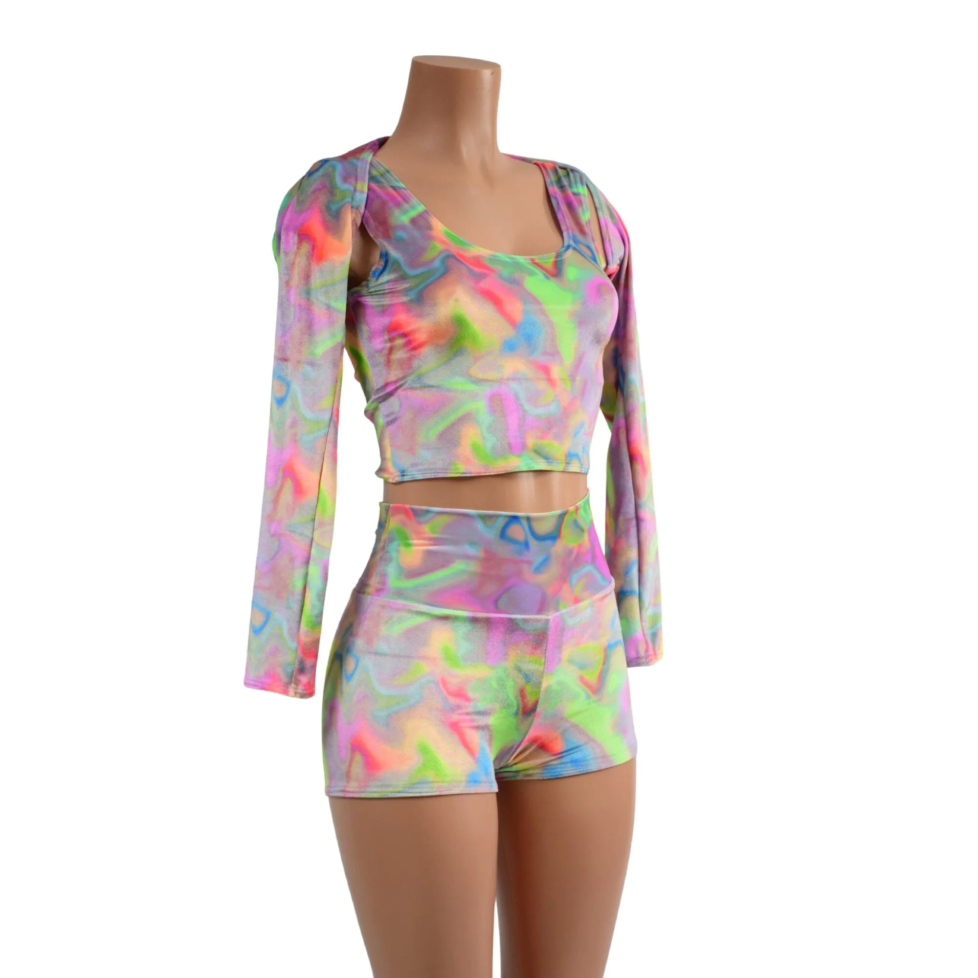 3PC Crop Tank, High Waist Shorts, and Samba Sleeve in Mirage Velvet