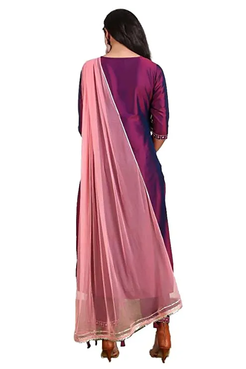 Art Silk Embroidered Kurta with Pant and Dupatta Set