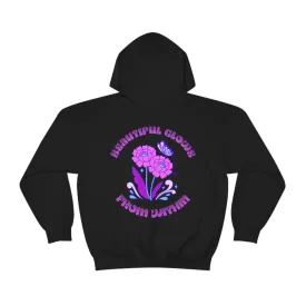 Beautiful Glows from Within Purple Flower Hoodie, Aesthetic Oversized Hoodie, Front Back Print Trendy Sweatshirt, Beach Lake Cover Up