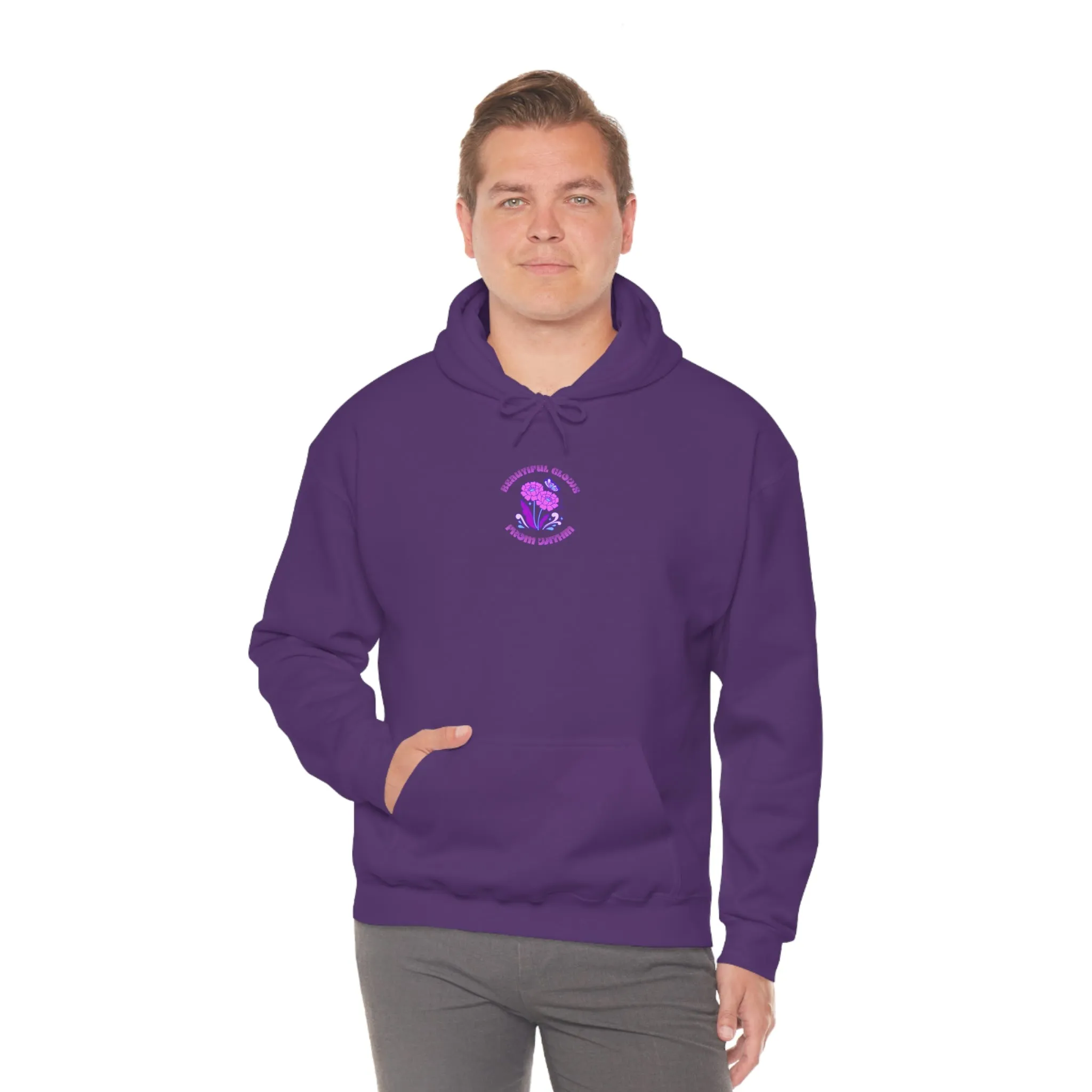 Beautiful Glows from Within Purple Flower Hoodie, Aesthetic Oversized Hoodie, Front Back Print Trendy Sweatshirt, Beach Lake Cover Up
