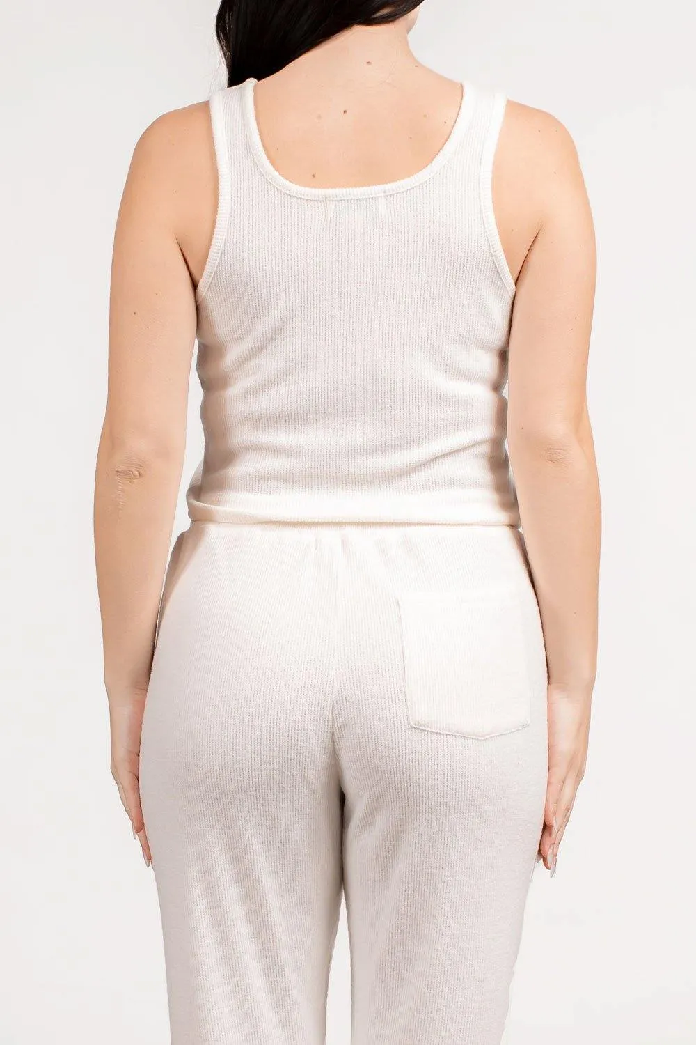 BRUSHED WAFFLE CROP TANK TOP -   WHITE