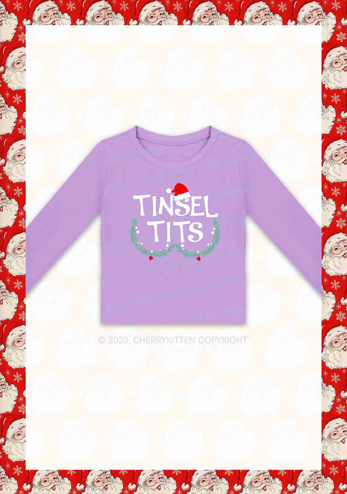 Christmas Hat Tinsel Txts Y2K Long Sleeve Crop Top Cherrykitten