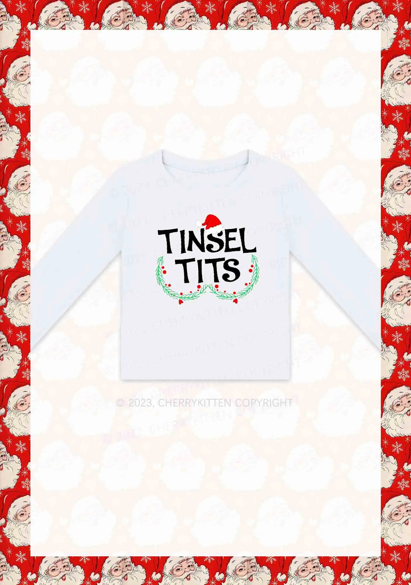Christmas Hat Tinsel Txts Y2K Long Sleeve Crop Top Cherrykitten