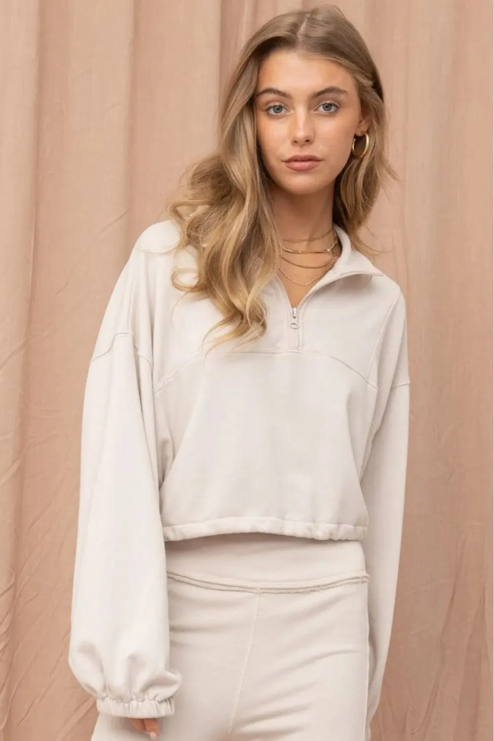 Darla Terry Sweater by Illa Illa –  Half-Zip Cropped & Cozy Sweater