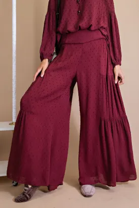 Easel Swiss Dot Wide Palazzo Pants -  Deep Plum