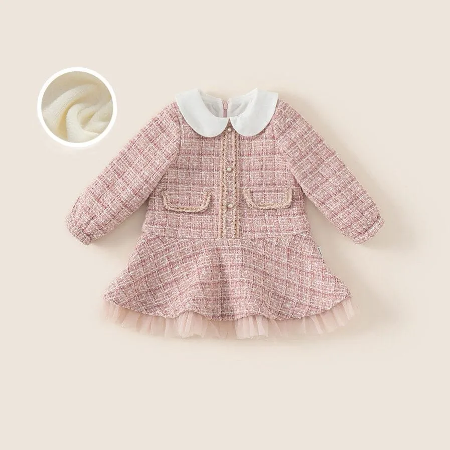 Elegant Winter Plush Tweed Dress