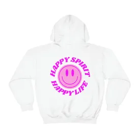 Happy Spirit Happy Life Sweatshirt, Gildan Retro Font Hoodie, Oversized Hoodie, Back Print Trendy Sweatshirt, Beach Cover Up, Lake Cover Up