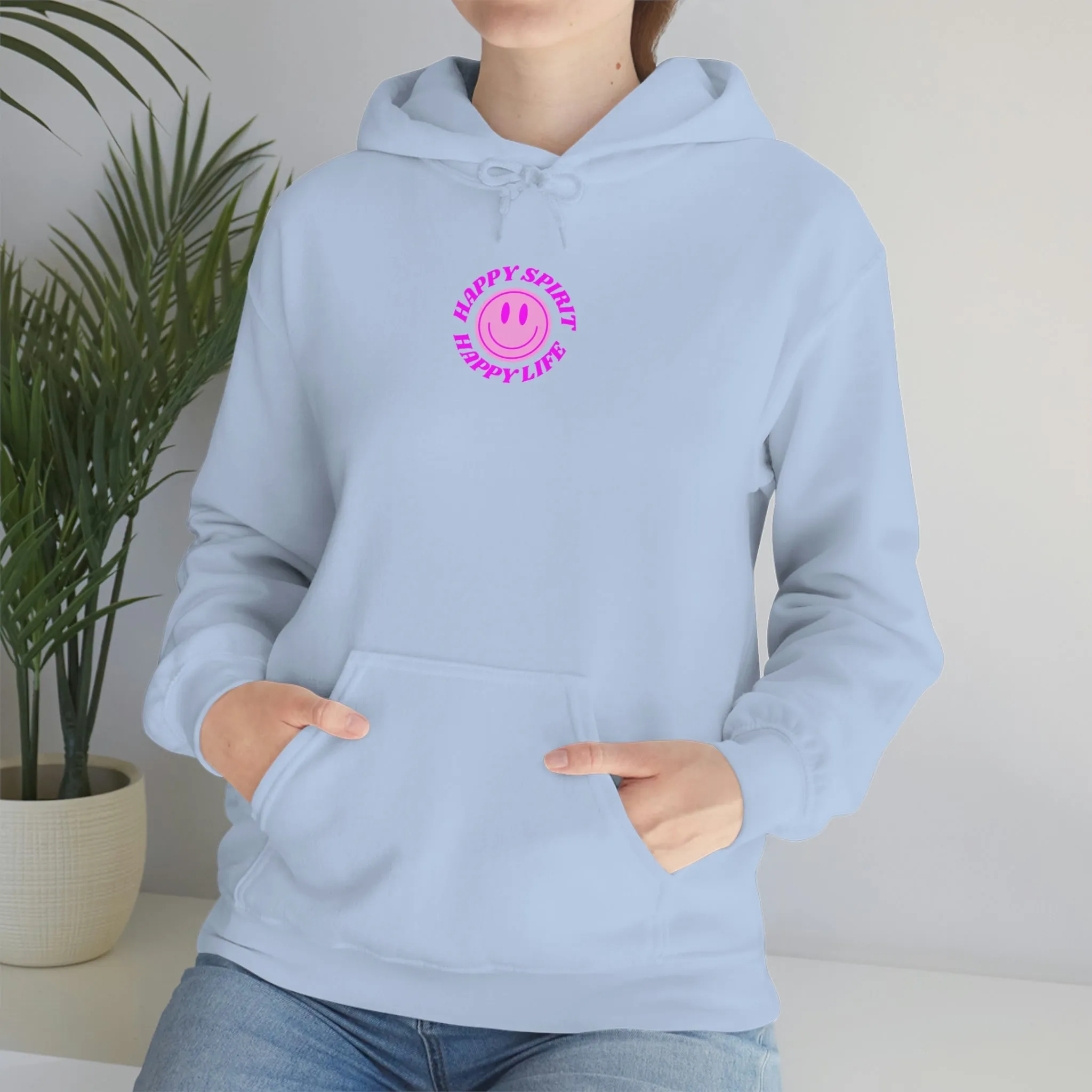 Happy Spirit Happy Life Sweatshirt, Gildan Retro Font Hoodie, Oversized Hoodie, Back Print Trendy Sweatshirt, Beach Cover Up, Lake Cover Up