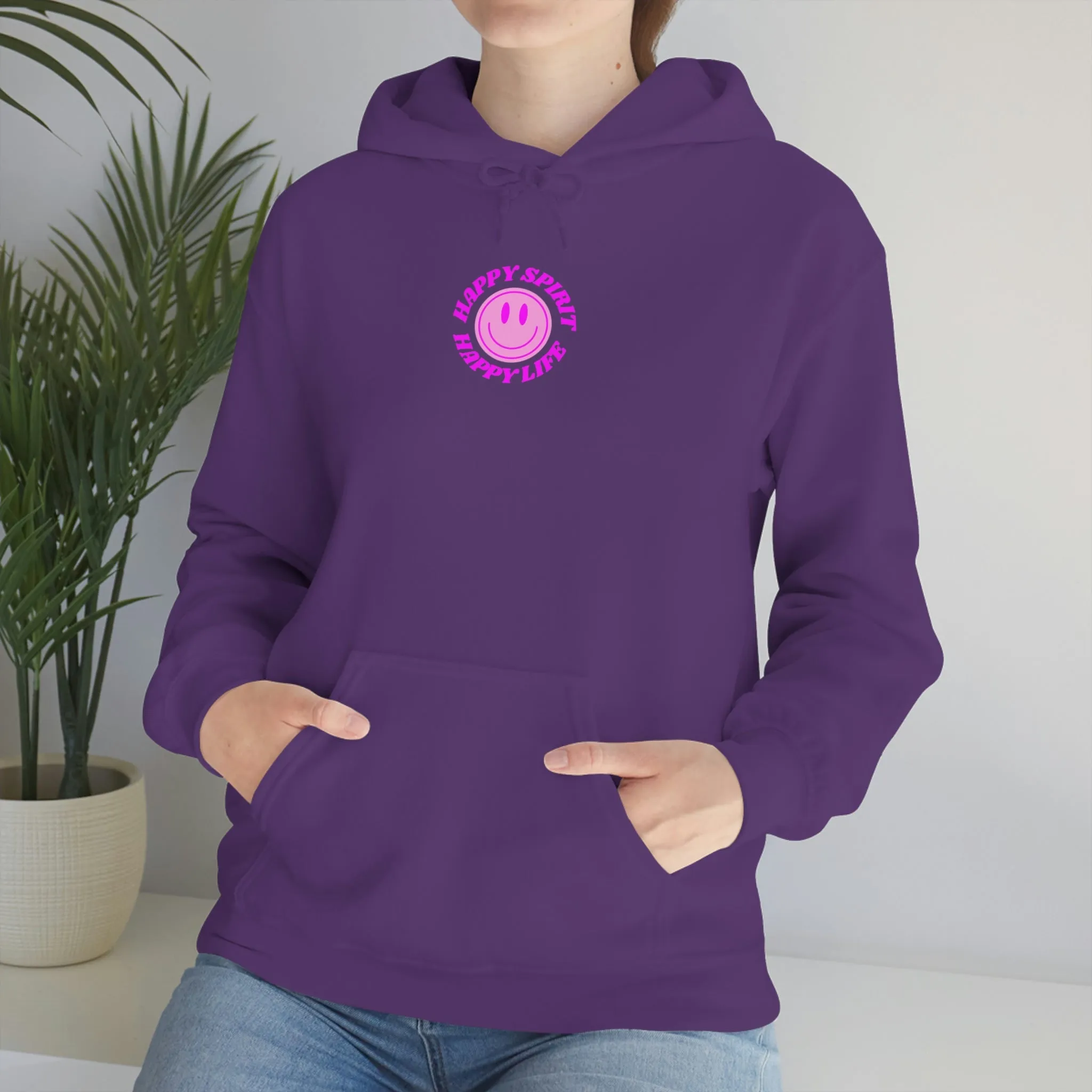Happy Spirit Happy Life Sweatshirt, Gildan Retro Font Hoodie, Oversized Hoodie, Back Print Trendy Sweatshirt, Beach Cover Up, Lake Cover Up