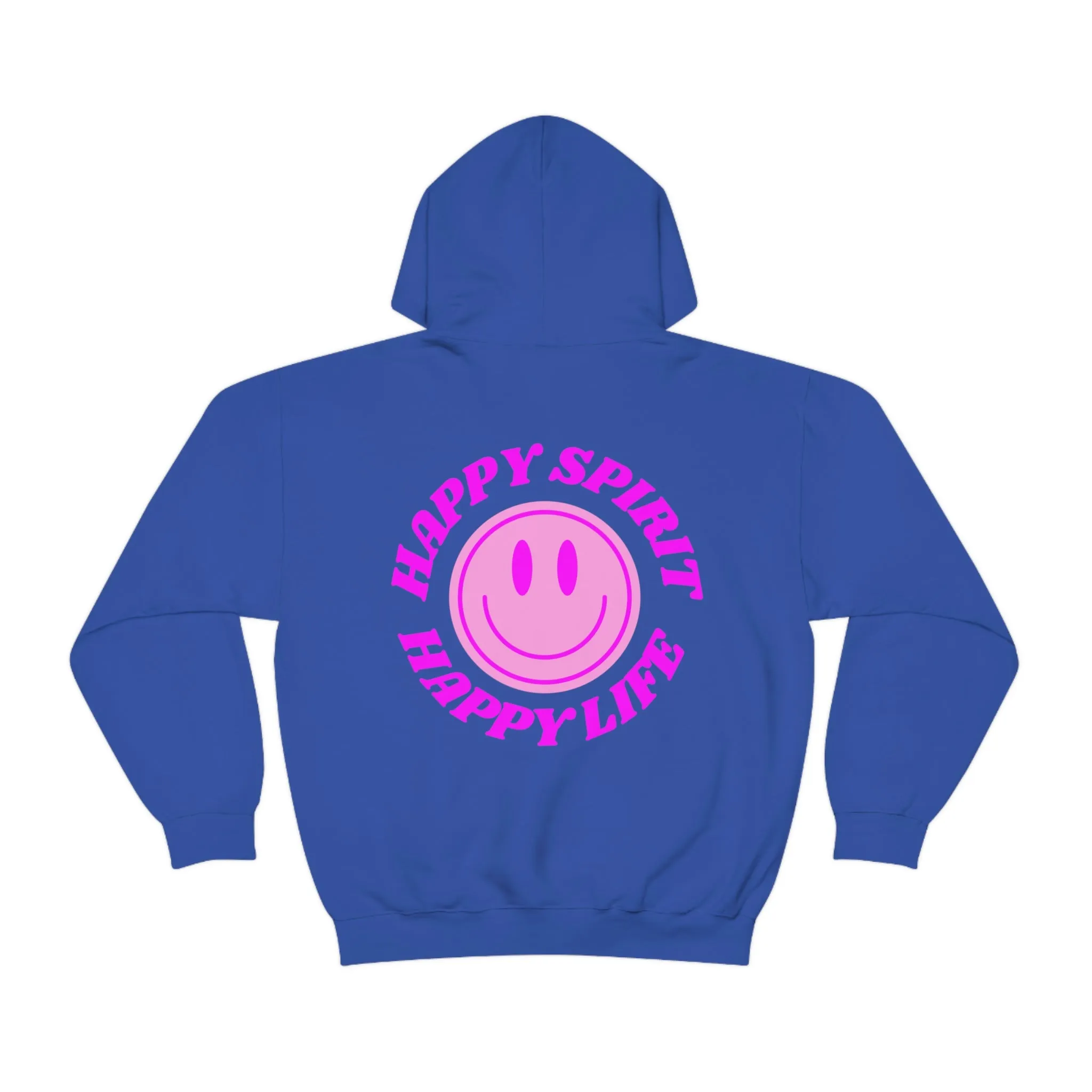 Happy Spirit Happy Life Sweatshirt, Gildan Retro Font Hoodie, Oversized Hoodie, Back Print Trendy Sweatshirt, Beach Cover Up, Lake Cover Up