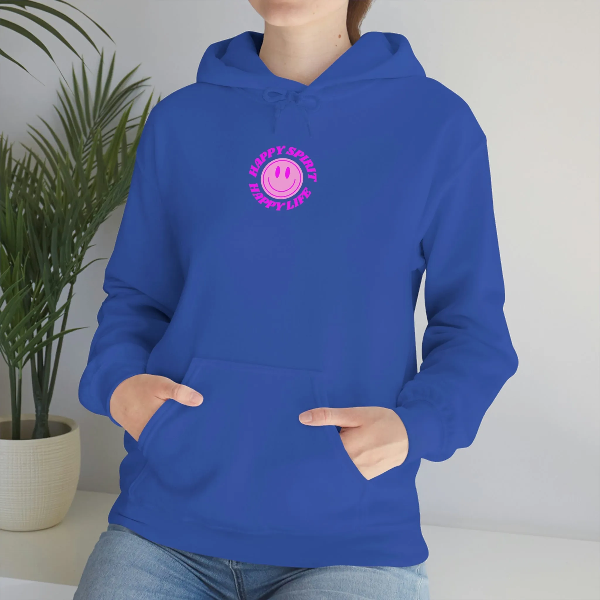 Happy Spirit Happy Life Sweatshirt, Gildan Retro Font Hoodie, Oversized Hoodie, Back Print Trendy Sweatshirt, Beach Cover Up, Lake Cover Up