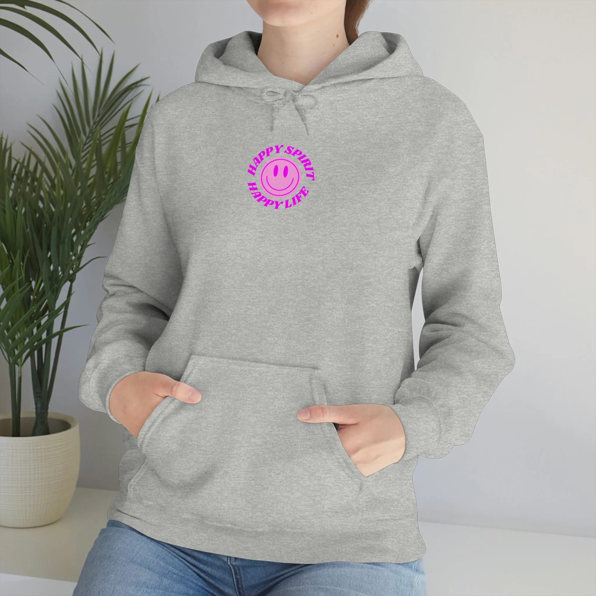 Happy Spirit Happy Life Sweatshirt, Gildan Retro Font Hoodie, Oversized Hoodie, Back Print Trendy Sweatshirt, Beach Cover Up, Lake Cover Up
