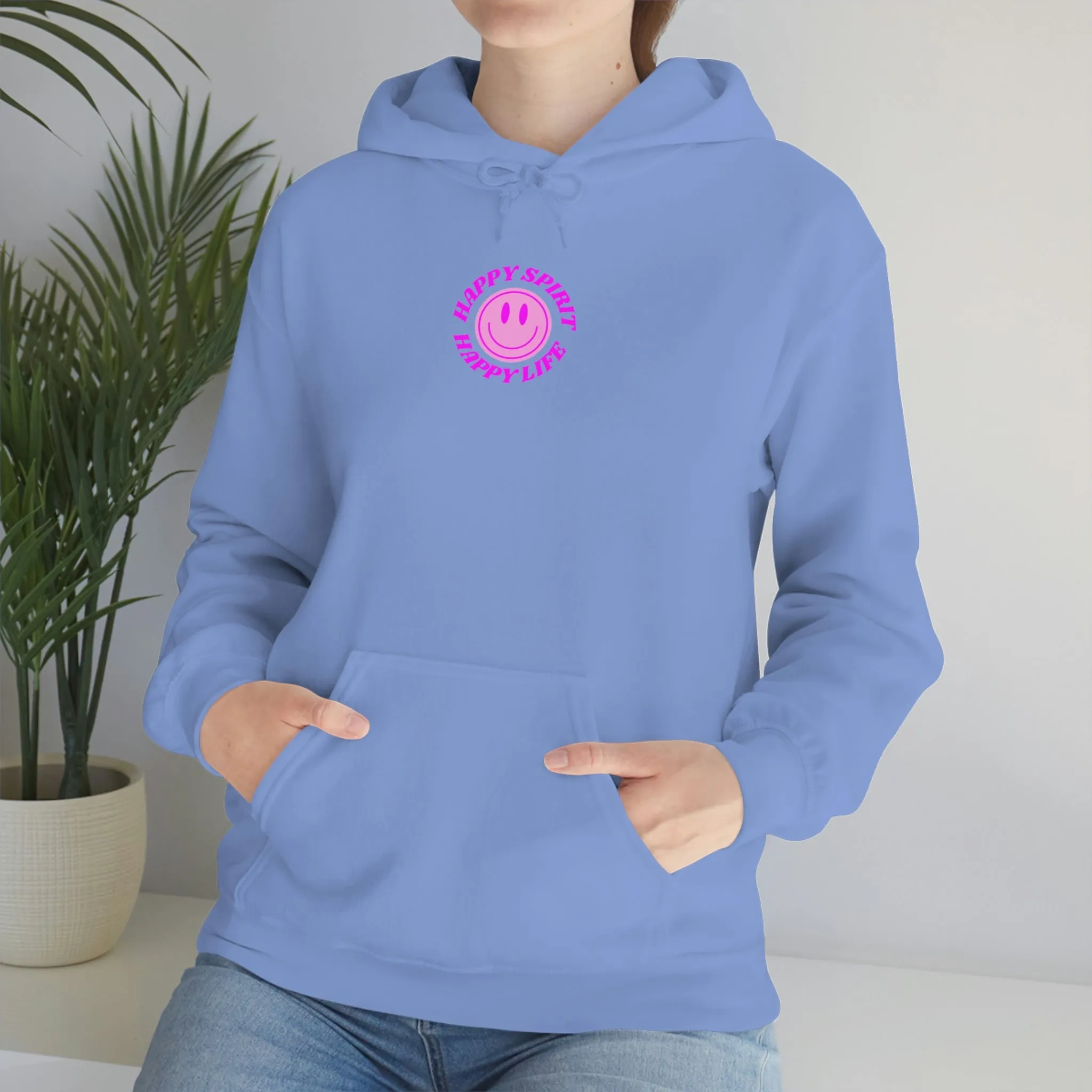 Happy Spirit Happy Life Sweatshirt, Gildan Retro Font Hoodie, Oversized Hoodie, Back Print Trendy Sweatshirt, Beach Cover Up, Lake Cover Up