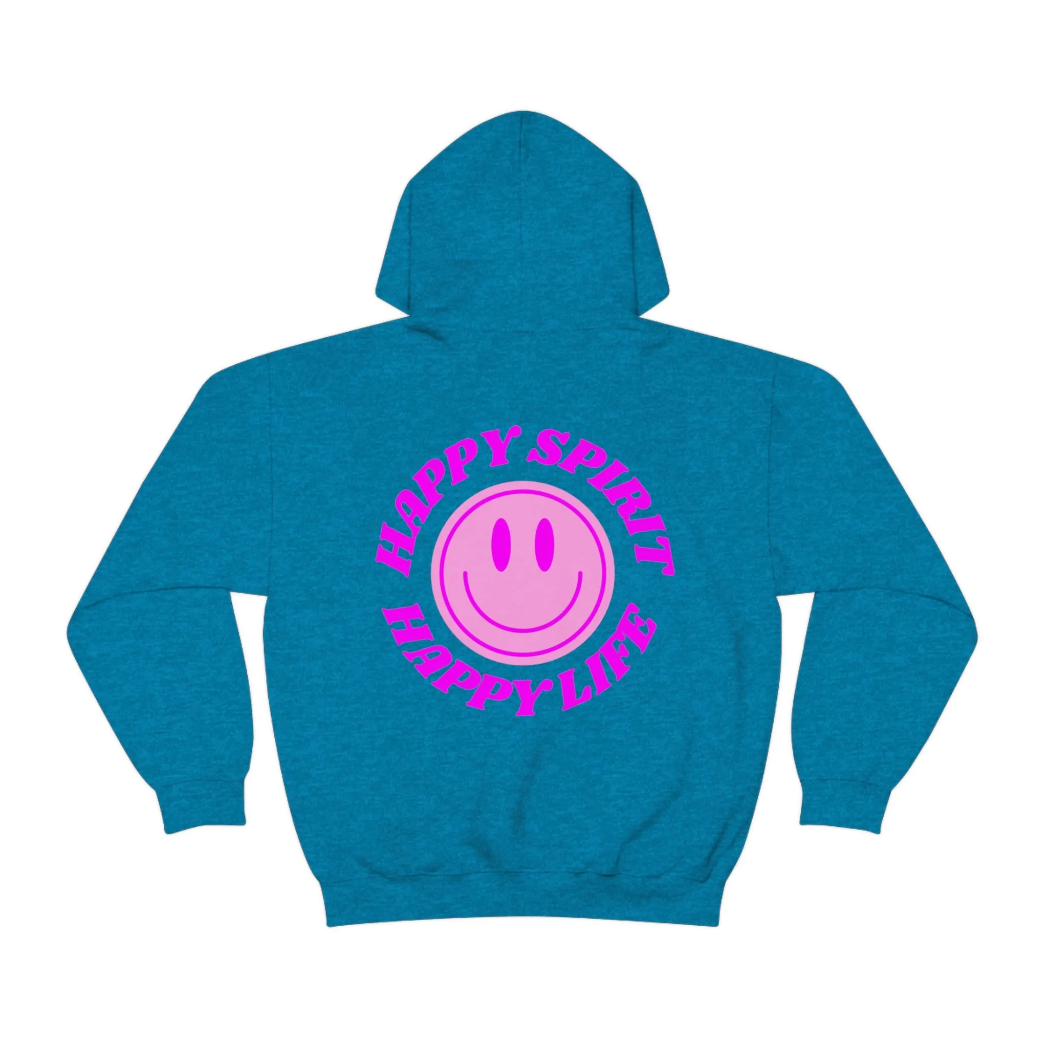 Happy Spirit Happy Life Sweatshirt, Gildan Retro Font Hoodie, Oversized Hoodie, Back Print Trendy Sweatshirt, Beach Cover Up, Lake Cover Up