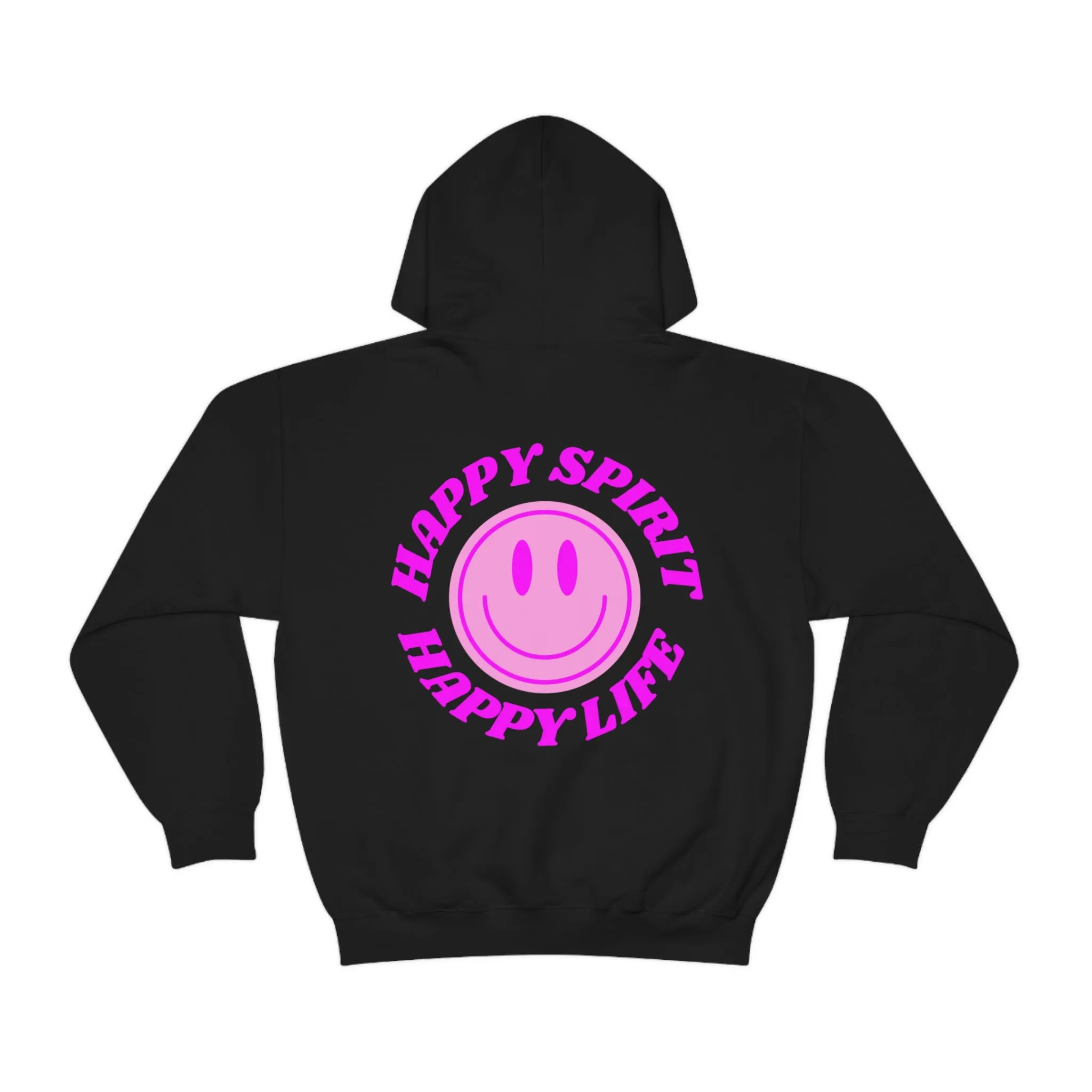 Happy Spirit Happy Life Sweatshirt, Gildan Retro Font Hoodie, Oversized Hoodie, Back Print Trendy Sweatshirt, Beach Cover Up, Lake Cover Up