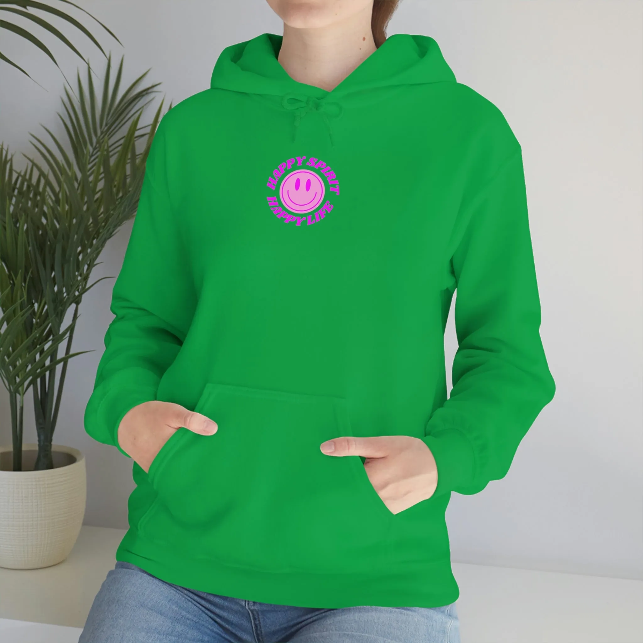 Happy Spirit Happy Life Sweatshirt, Gildan Retro Font Hoodie, Oversized Hoodie, Back Print Trendy Sweatshirt, Beach Cover Up, Lake Cover Up