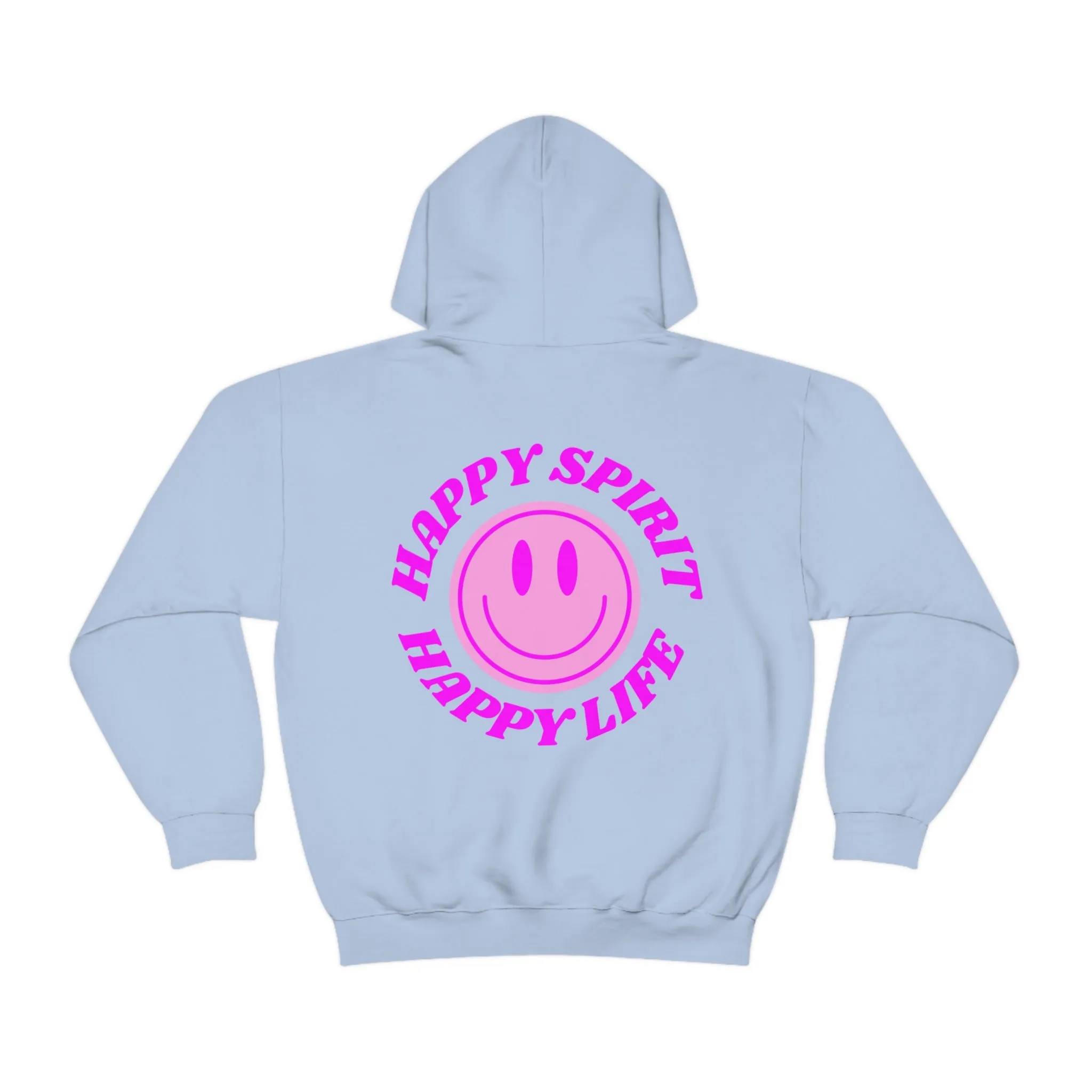 Happy Spirit Happy Life Sweatshirt, Gildan Retro Font Hoodie, Oversized Hoodie, Back Print Trendy Sweatshirt, Beach Cover Up, Lake Cover Up