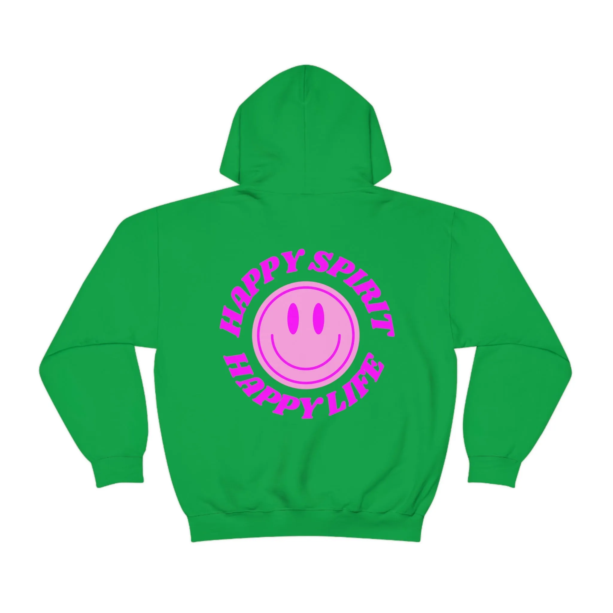 Happy Spirit Happy Life Sweatshirt, Gildan Retro Font Hoodie, Oversized Hoodie, Back Print Trendy Sweatshirt, Beach Cover Up, Lake Cover Up
