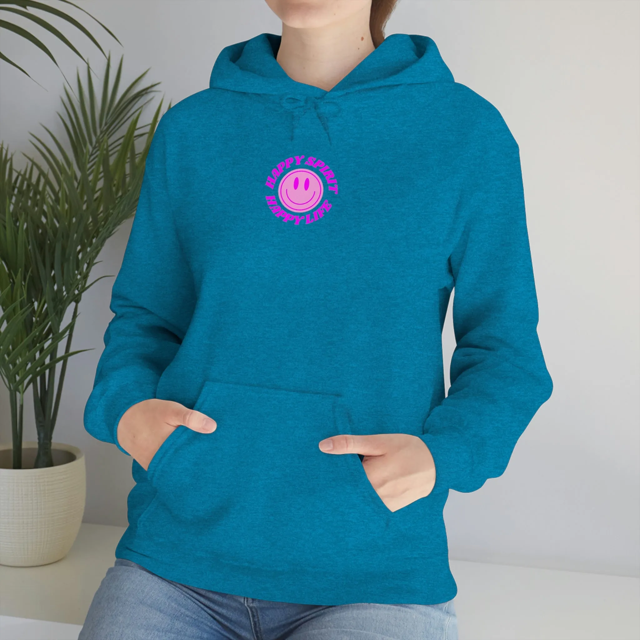 Happy Spirit Happy Life Sweatshirt, Gildan Retro Font Hoodie, Oversized Hoodie, Back Print Trendy Sweatshirt, Beach Cover Up, Lake Cover Up