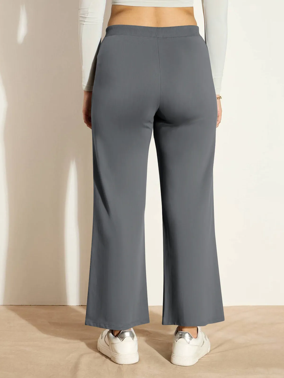 HELLCAT Trendy Grey Trousers for Women | Women Trouser Pants | Korean Trousers for Women | Palazzo for Women | Baggy Fit Trousers | Bell Bottom Trousers