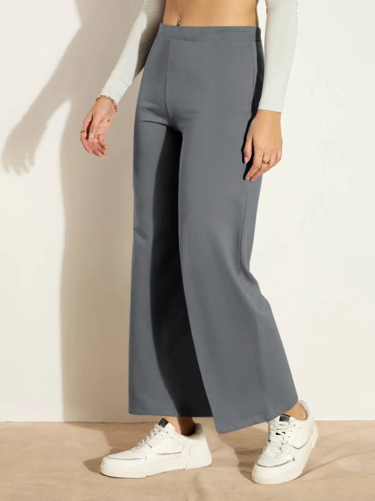 HELLCAT Trendy Grey Trousers for Women | Women Trouser Pants | Korean Trousers for Women | Palazzo for Women | Baggy Fit Trousers | Bell Bottom Trousers
