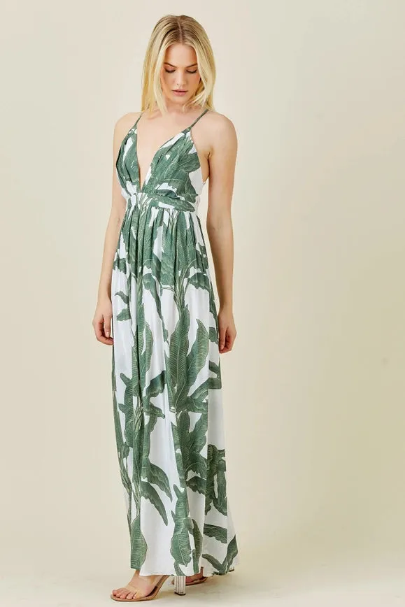 Leaf Print Maxi Dress