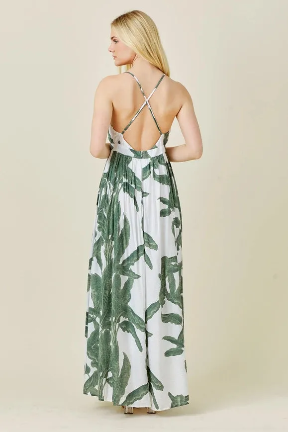 Leaf Print Maxi Dress