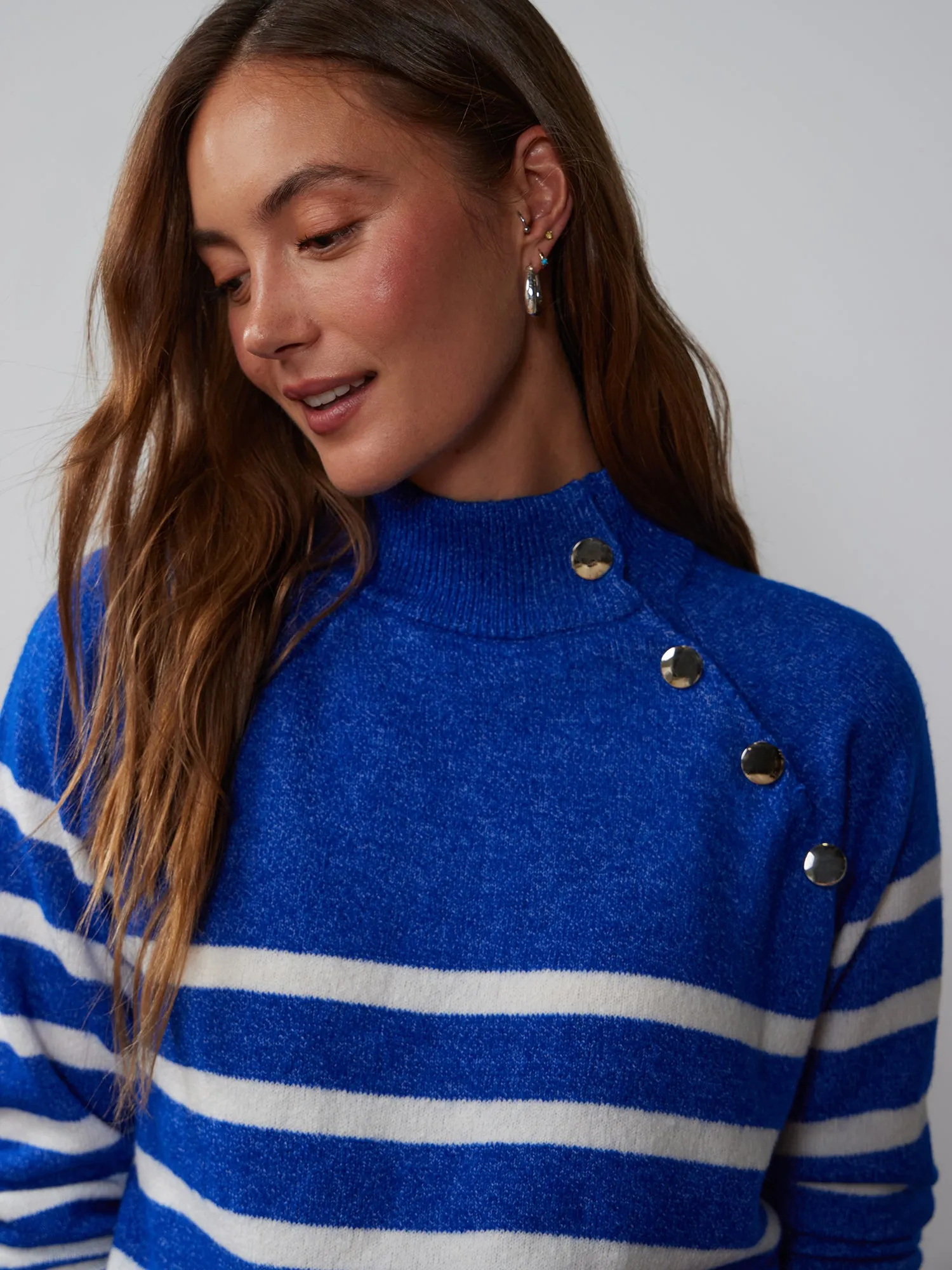 Long Sleeve Mock Neck Button Detail Sweater