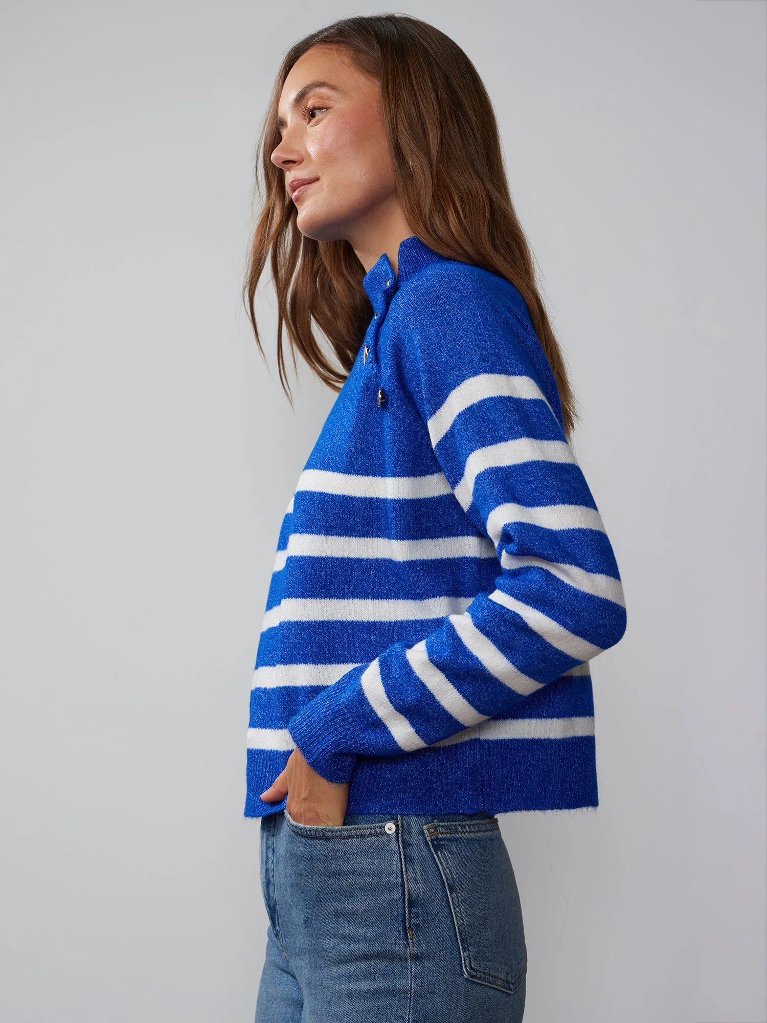 Long Sleeve Mock Neck Button Detail Sweater