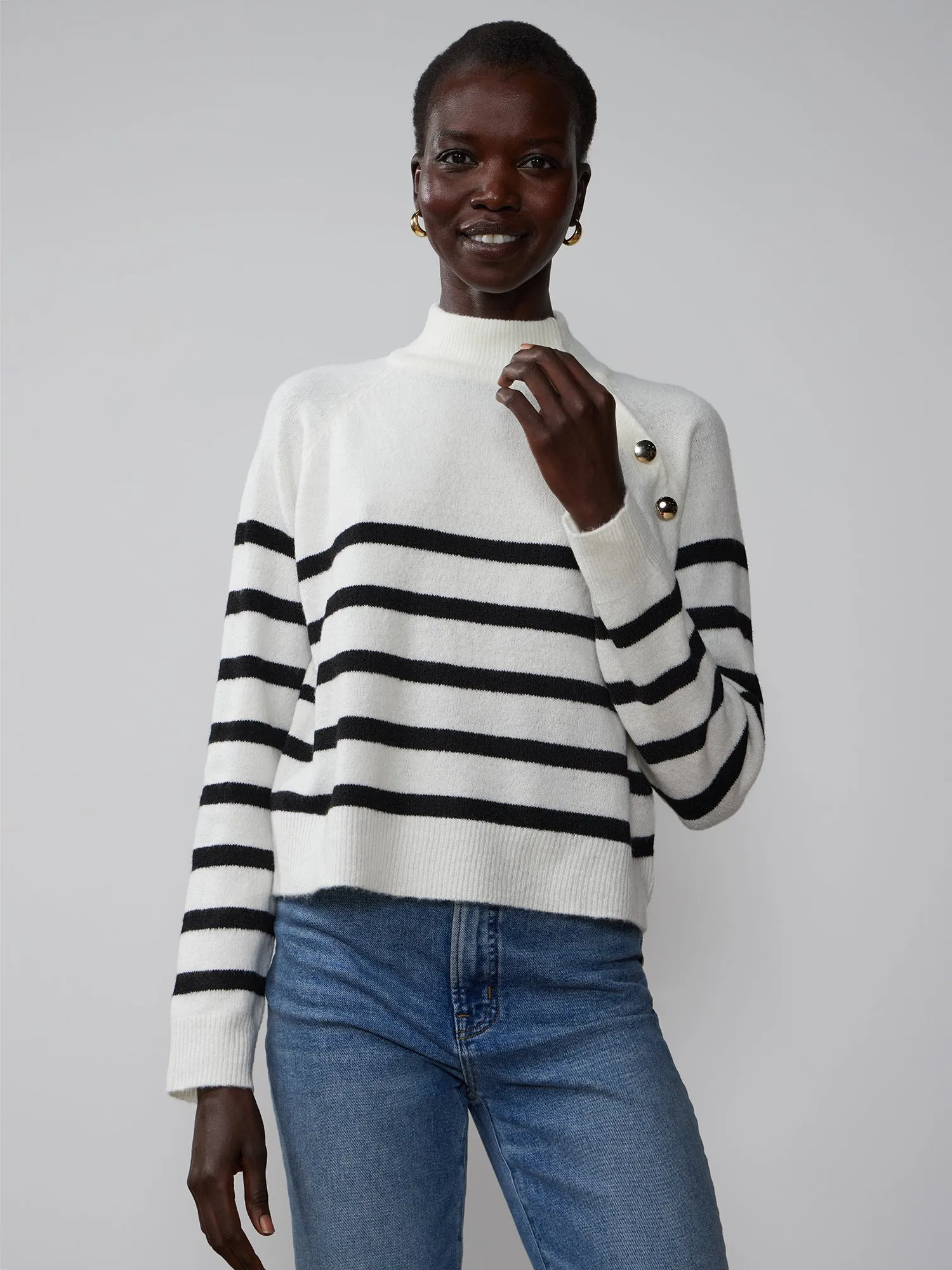 Long Sleeve Mock Neck Button Detail Sweater