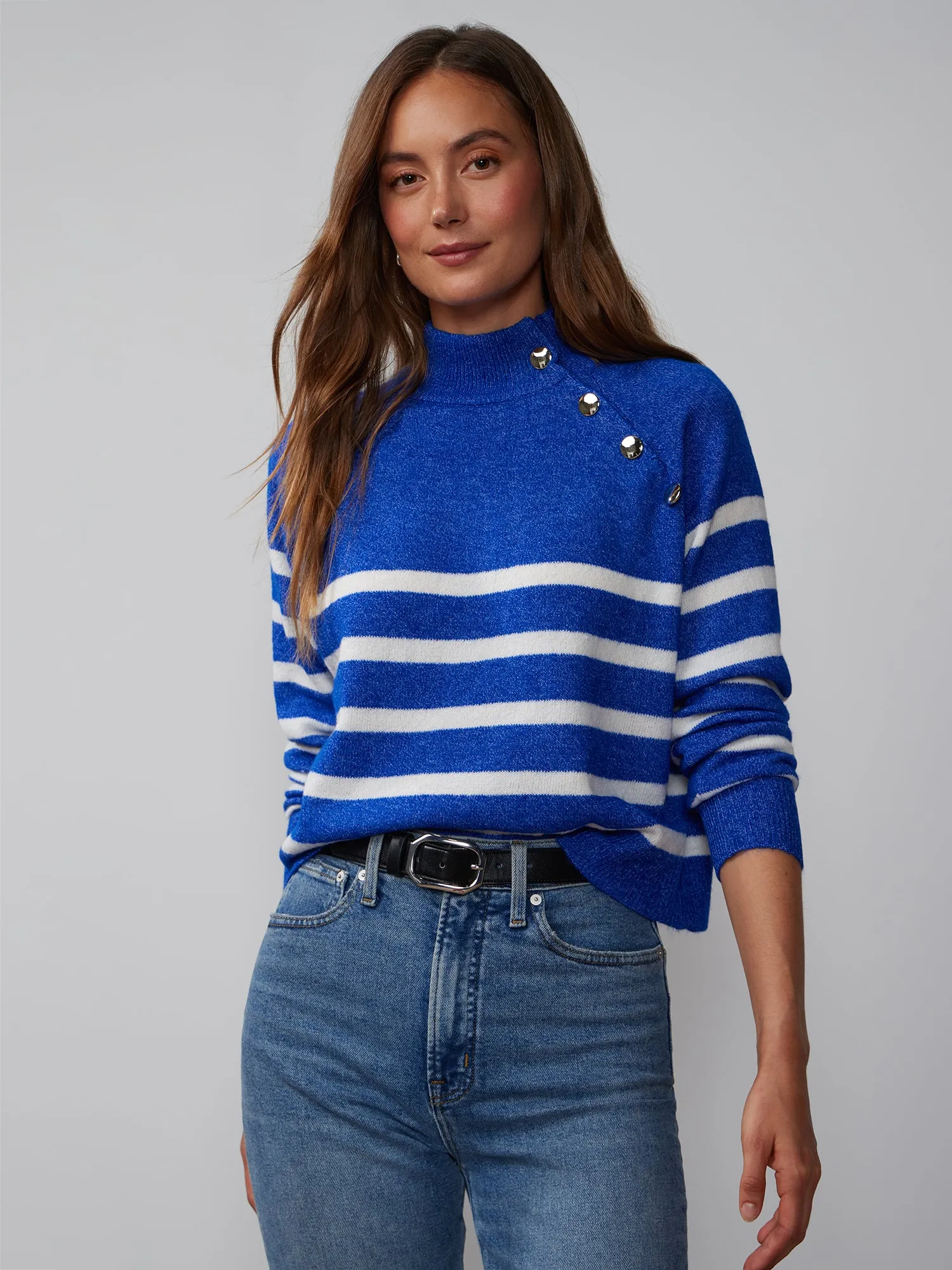 Long Sleeve Mock Neck Button Detail Sweater