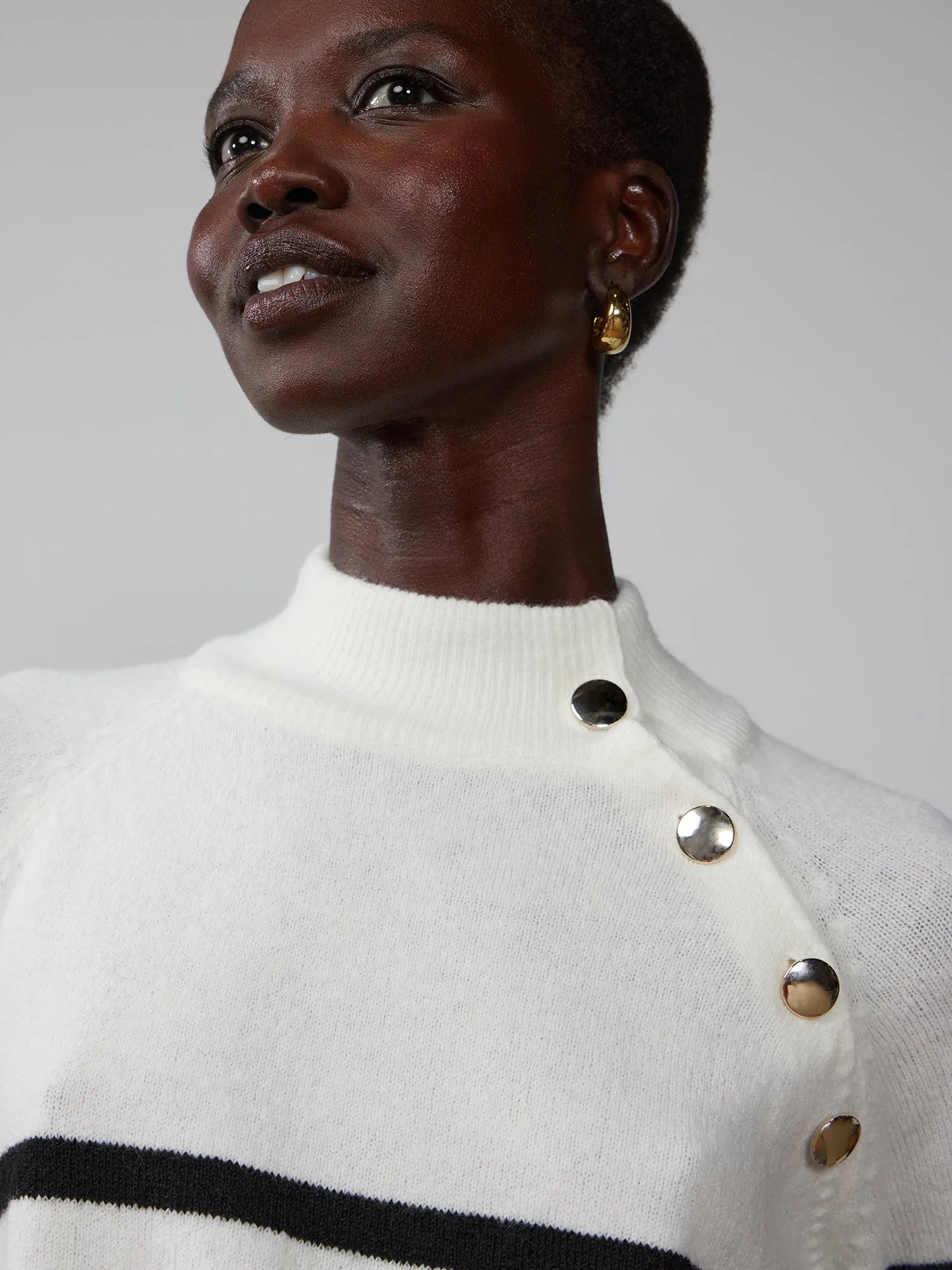 Long Sleeve Mock Neck Button Detail Sweater