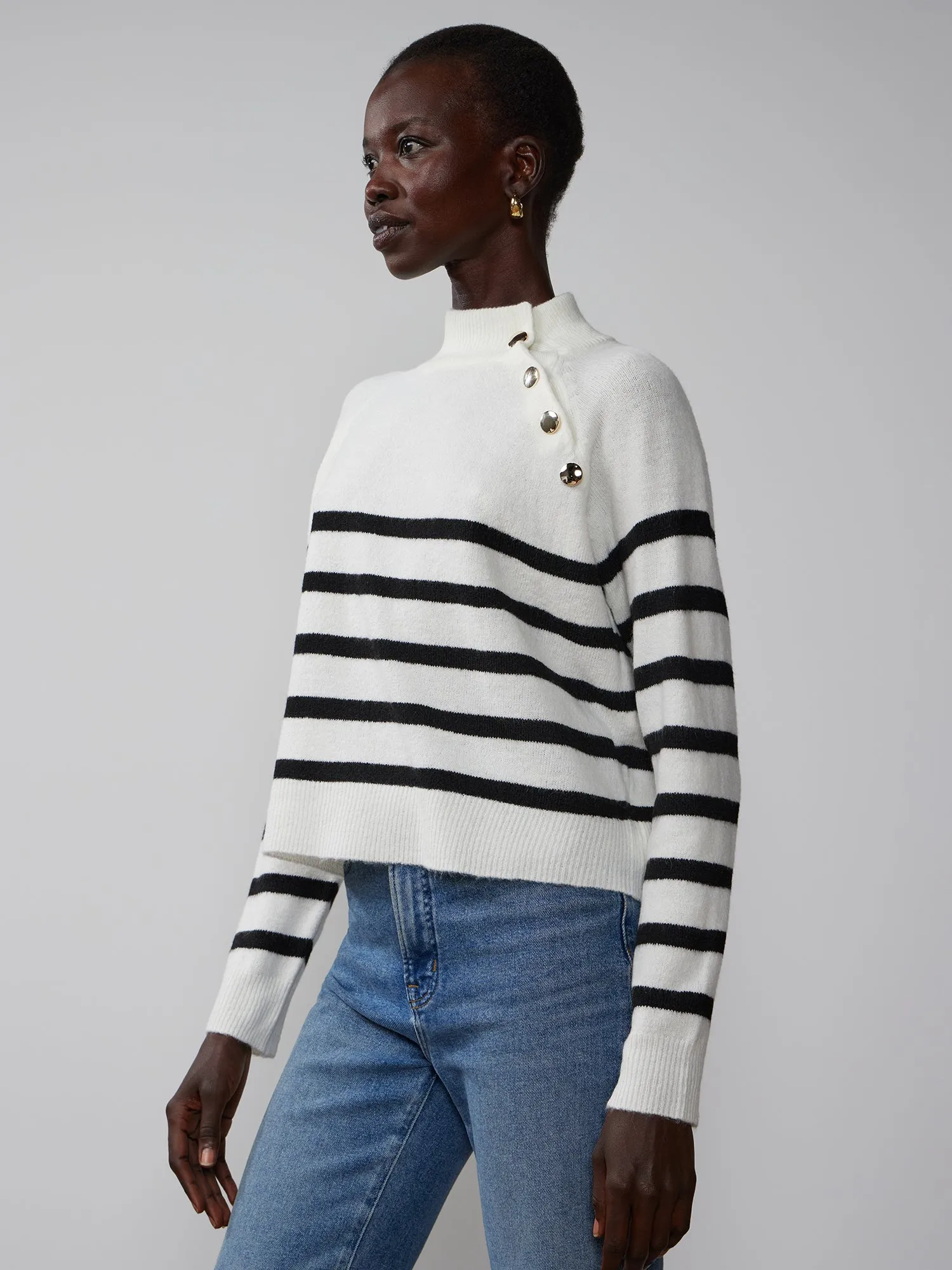 Long Sleeve Mock Neck Button Detail Sweater