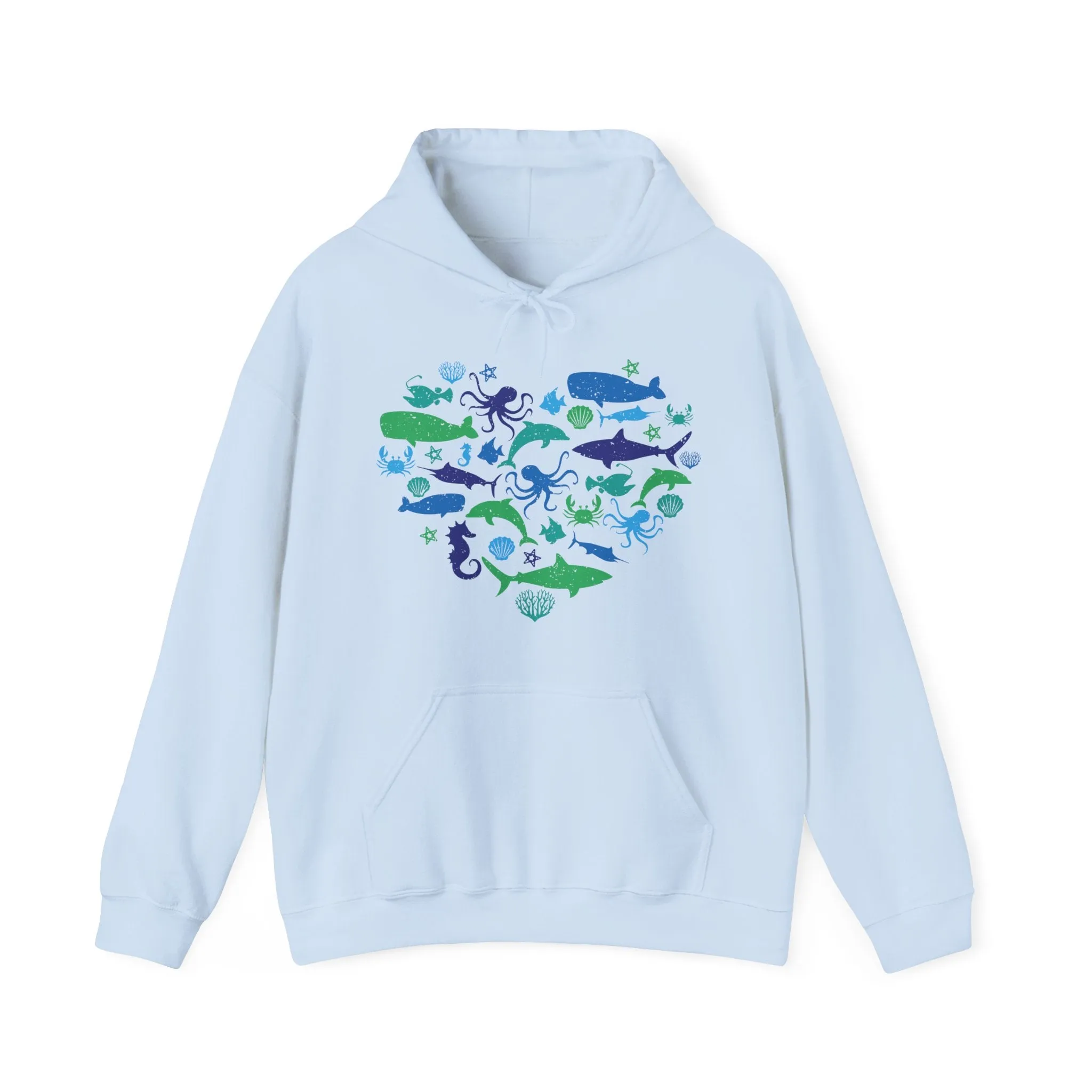 Marine Biology Hoodie, Ocean Sea Life Whale Shark Animals Biologist Heart Pullover Men Women Aesthetic Adult Hooded Sweatshirt