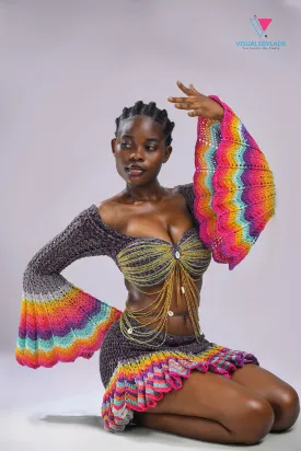 Matt Black 'Damilola' beaded crochet set  (Top and Skort only)