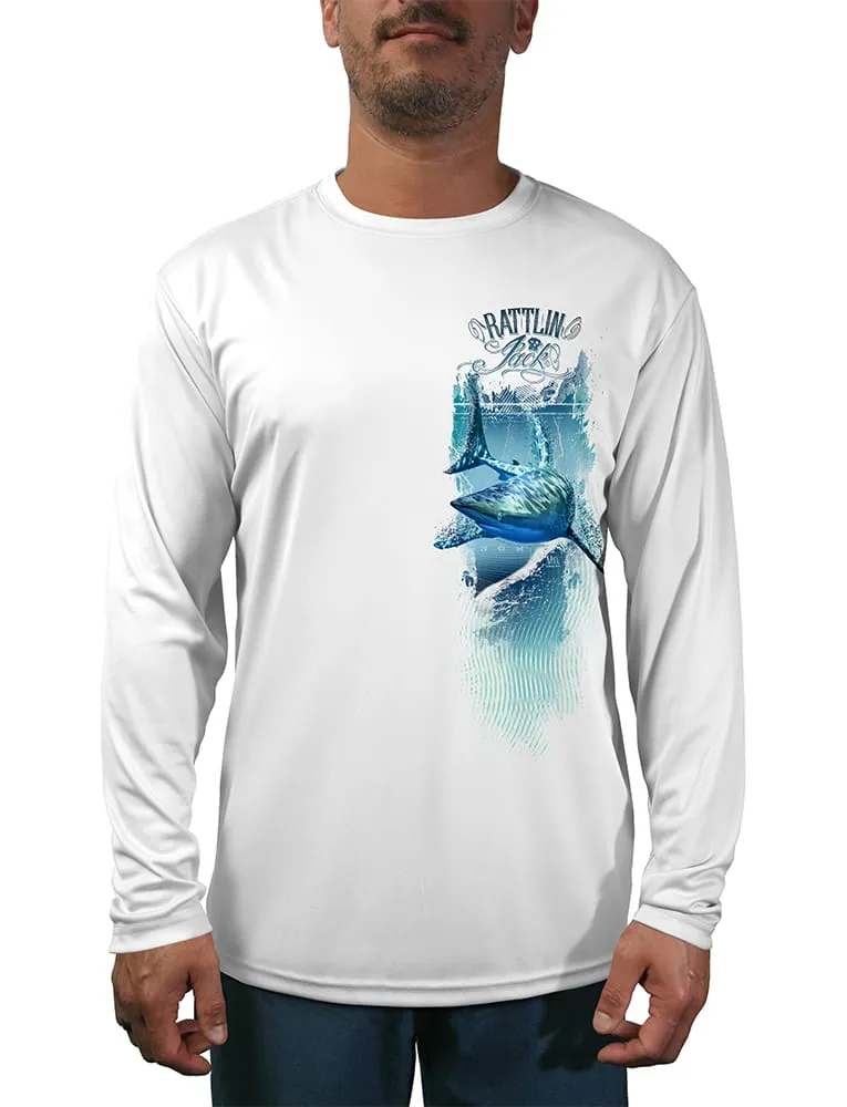 Men's Long Sleeve UV Fishing Shirt | Shark Design on Left Side by Rattlin Jack