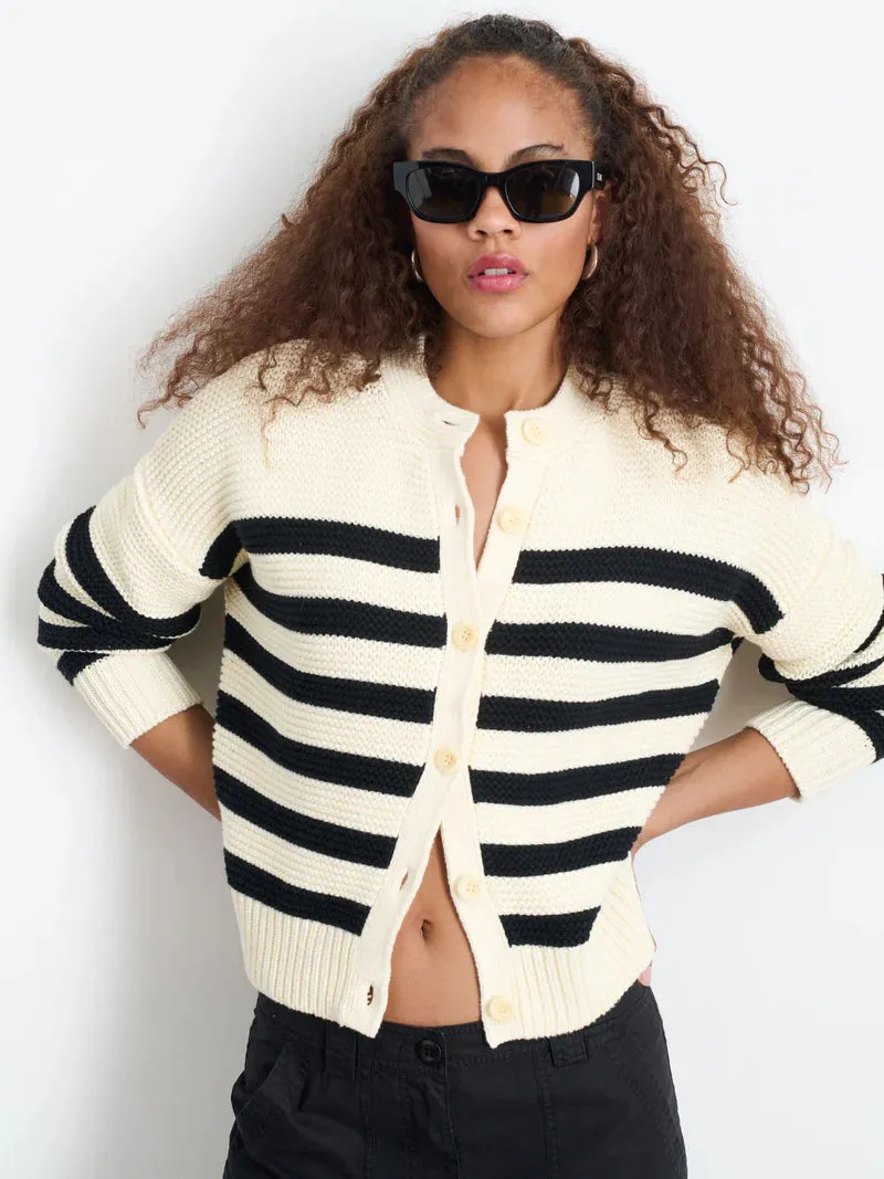 Nico Striped Cardigan- Ivory/Black