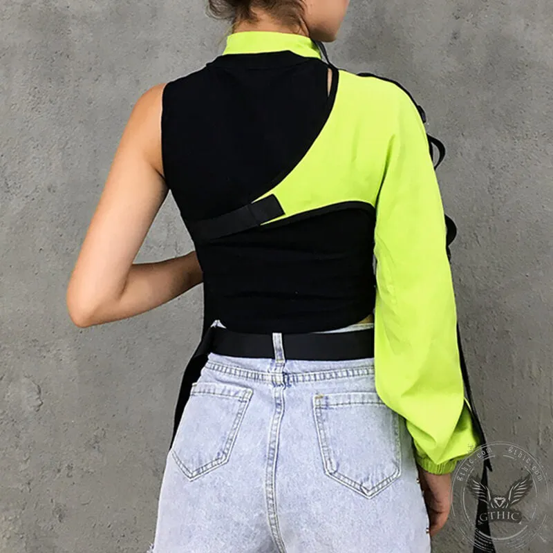 Oblique Shoulder Polyester Crop Top