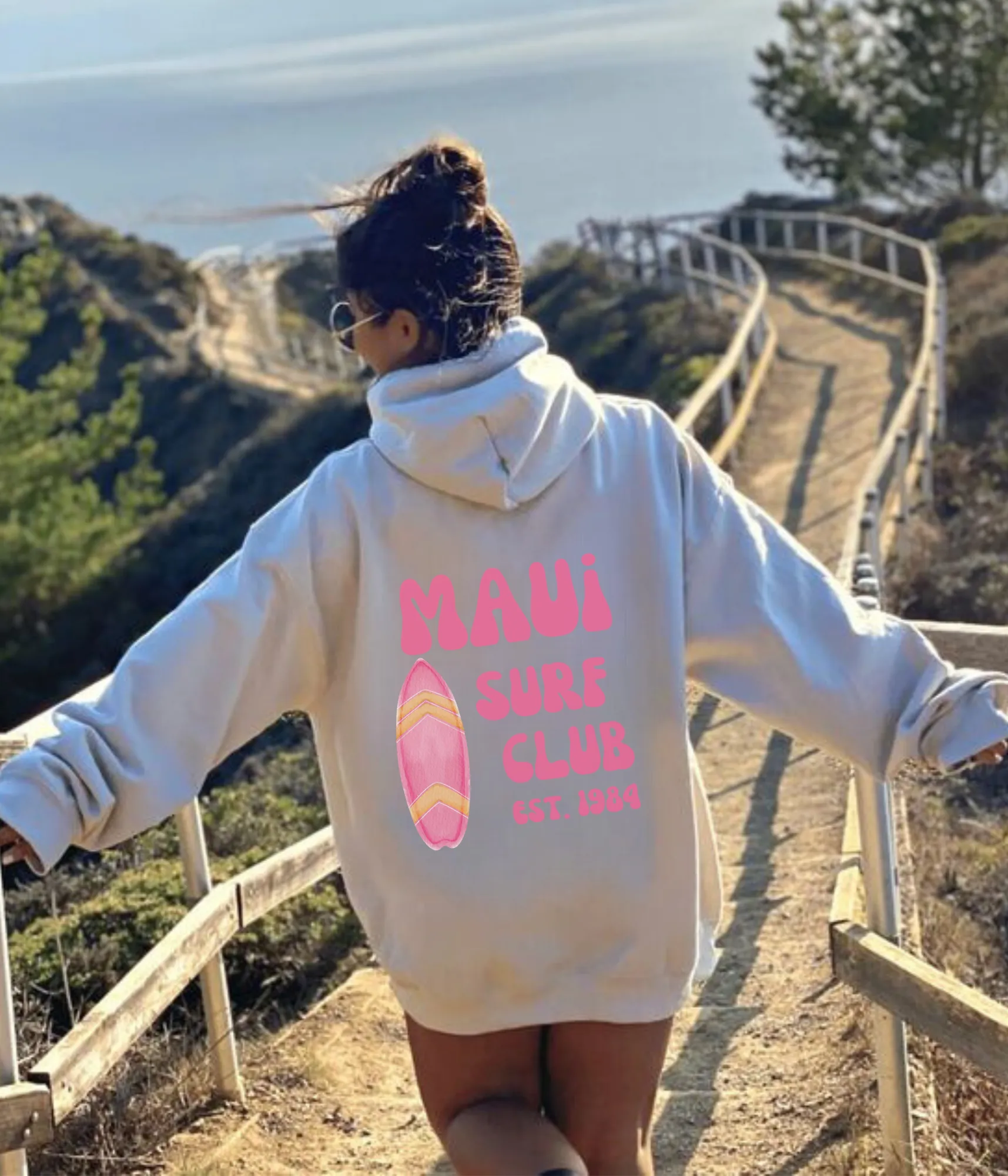 Oversized Maui Surf Club Beach Hoodie Sweatshirt for Women