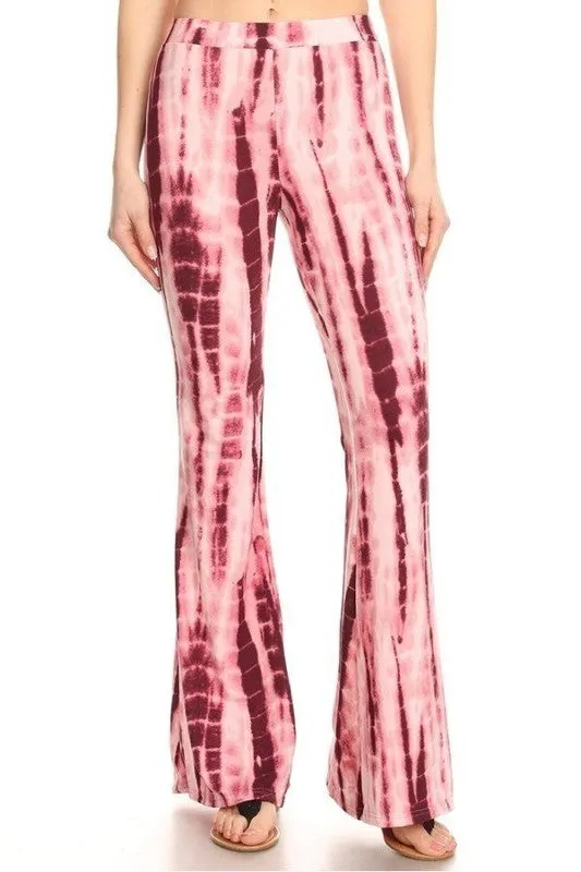 Pink & Burgundy TieDye Flare Legged Pants