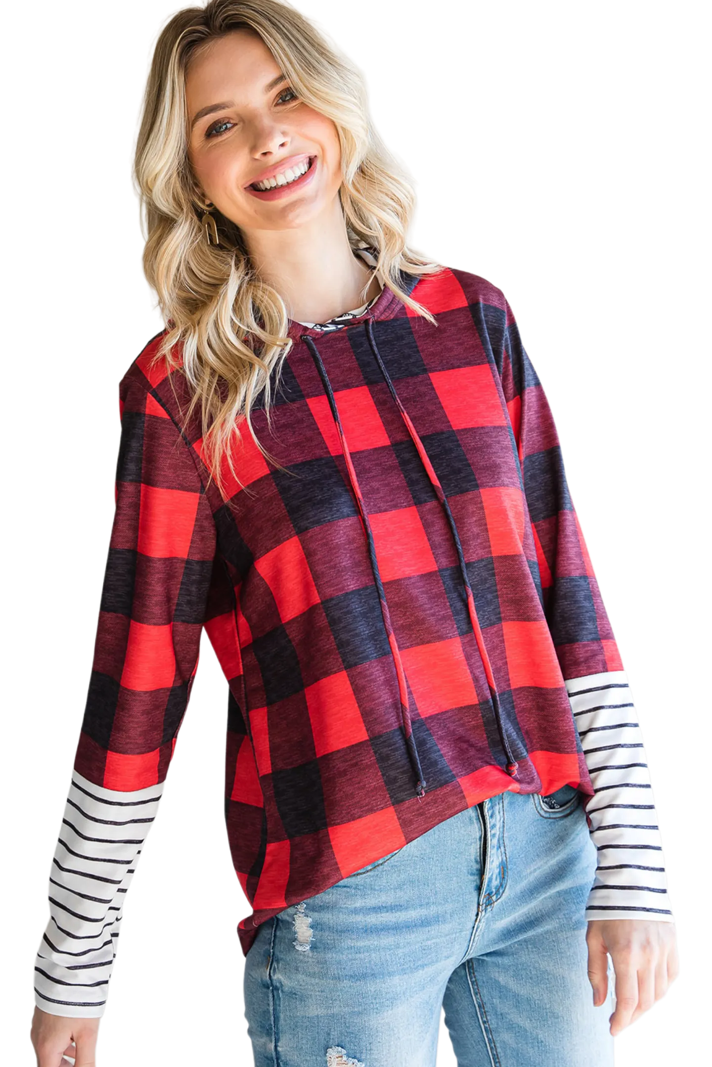 Plaid Striped Long Sleeve Hoodie