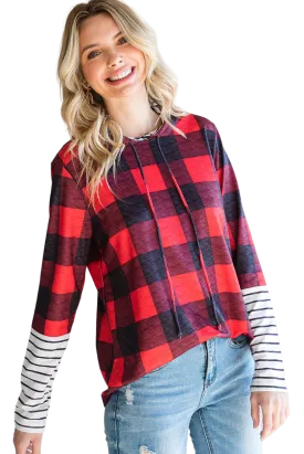 Plaid Striped Long Sleeve Hoodie