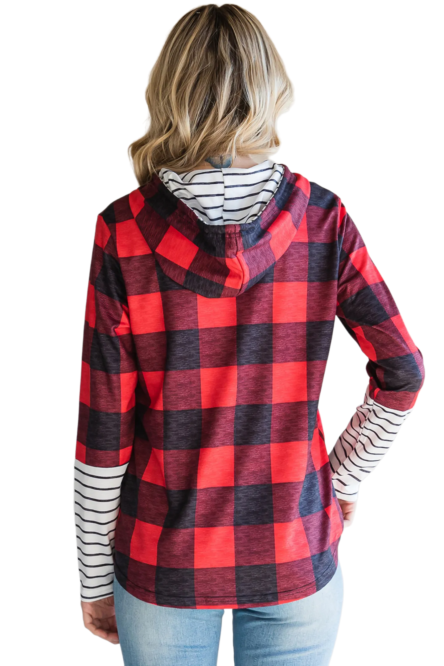 Plaid Striped Long Sleeve Hoodie