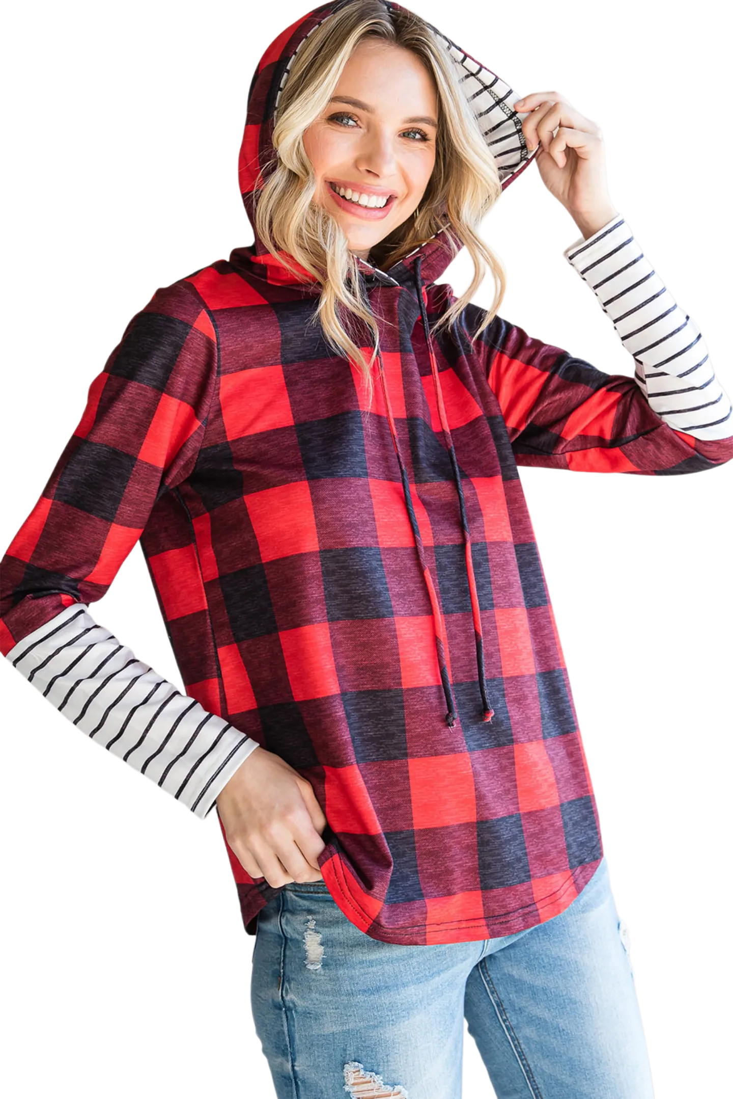 Plaid Striped Long Sleeve Hoodie