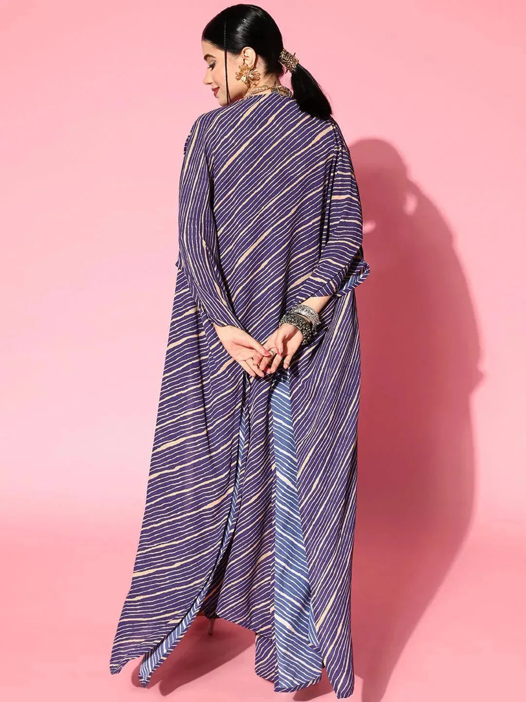 Purple Striped Georgette 3 Piece Co-Ords