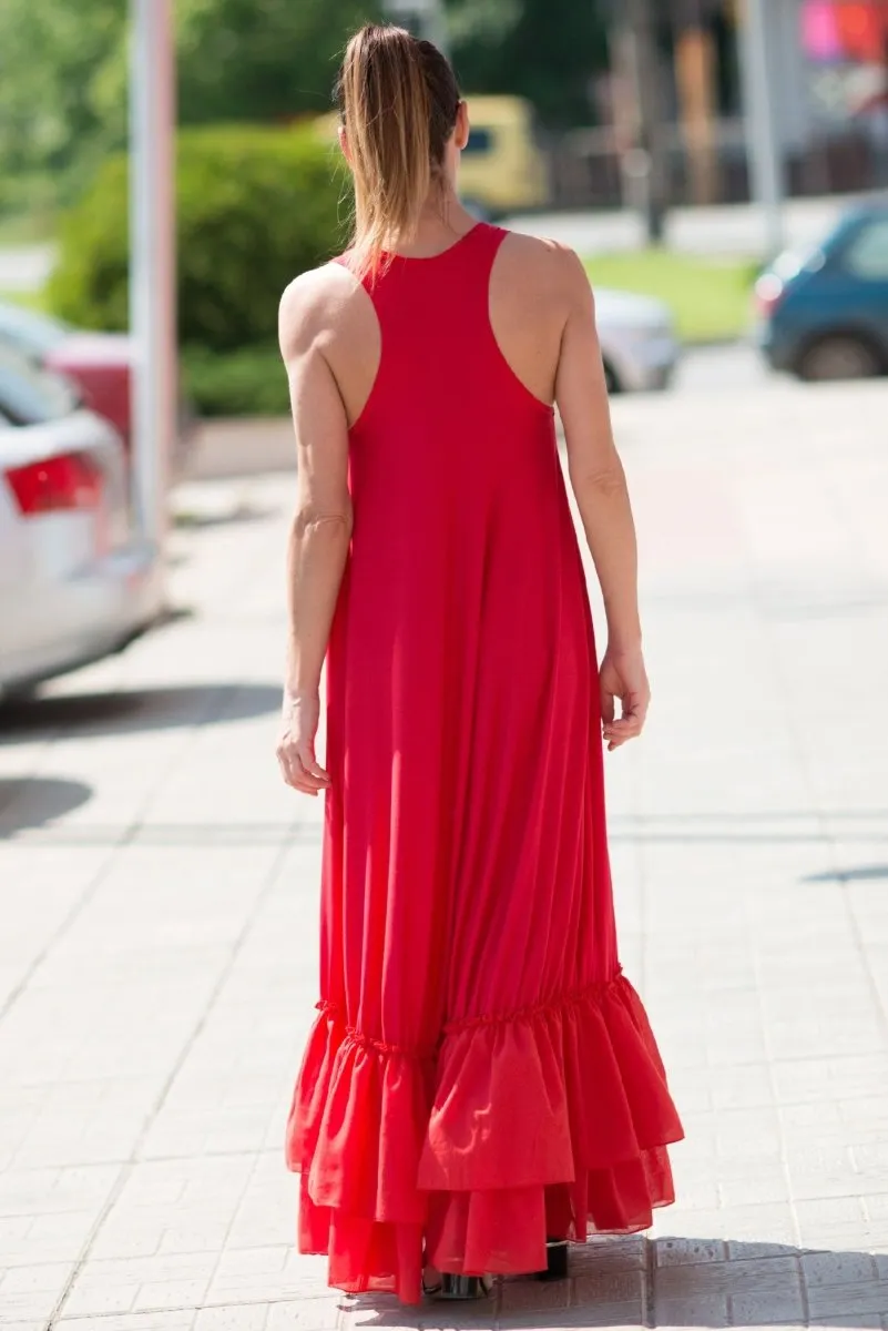 Red Cotton Maxi Dress CARMEN