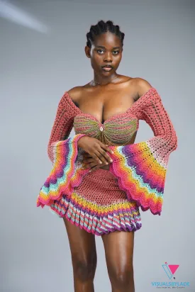 Rusty 'Damilola' beaded crochet set  (Top and Skort only)