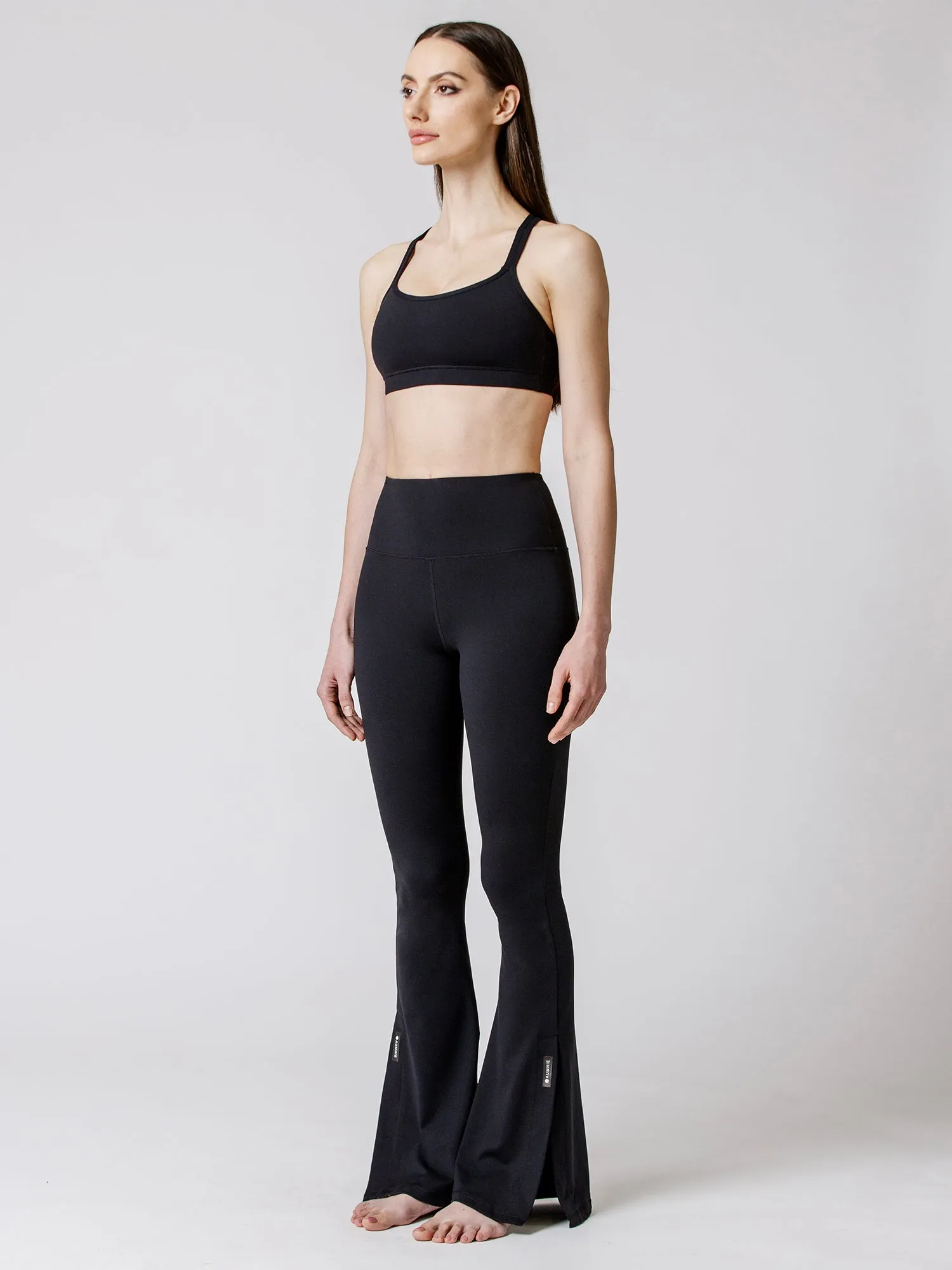 SIDE SLIT HIGH WAIST FLARE PANTS, BLACK